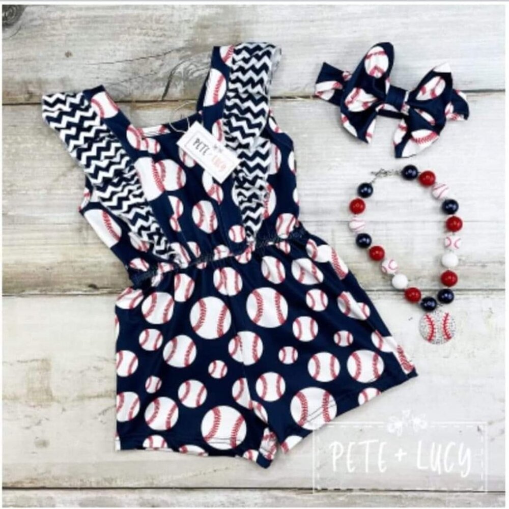 Pete + Lucy Baseball Romper 6 to 12 months And 7/8 Girls